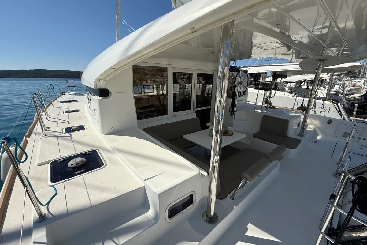 Deck of Cava, a Lagoon 39 catamaran at Lavreotiki Municipal Unit, Greece