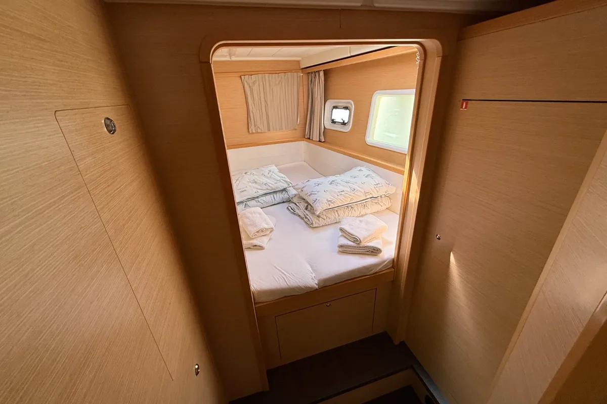 Cabin on Cava, a Lagoon 39 catamaran at Lavreotiki Municipal Unit, Greece