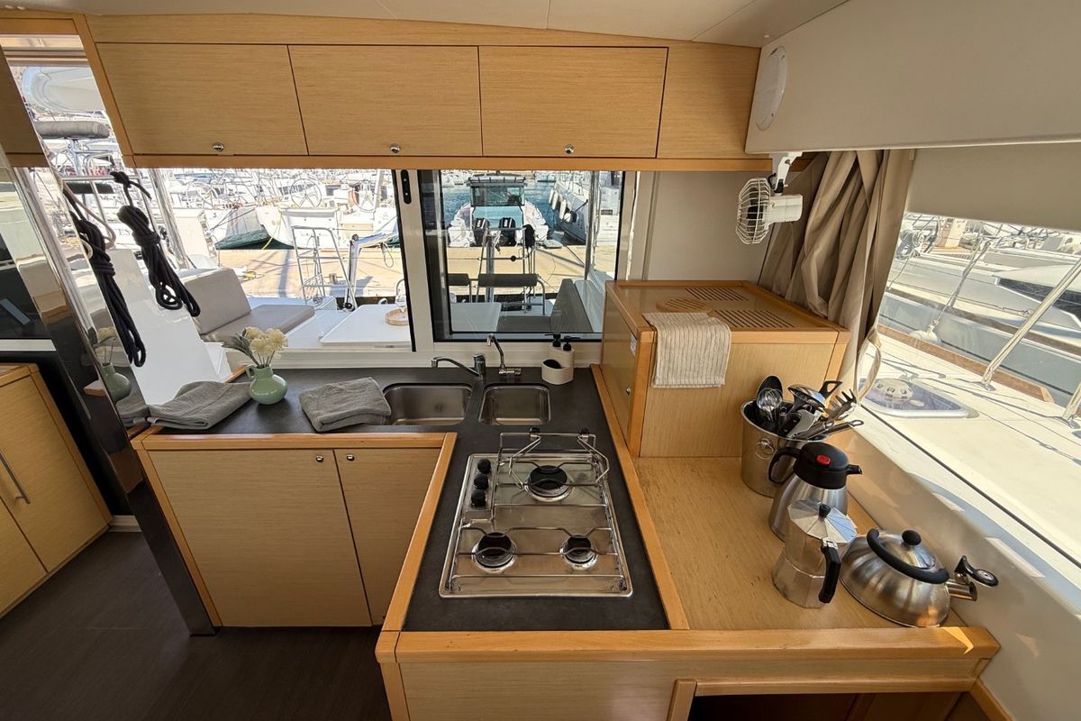 Galley of Cava, a Lagoon 39 catamaran at Lavreotiki Municipal Unit, Greece