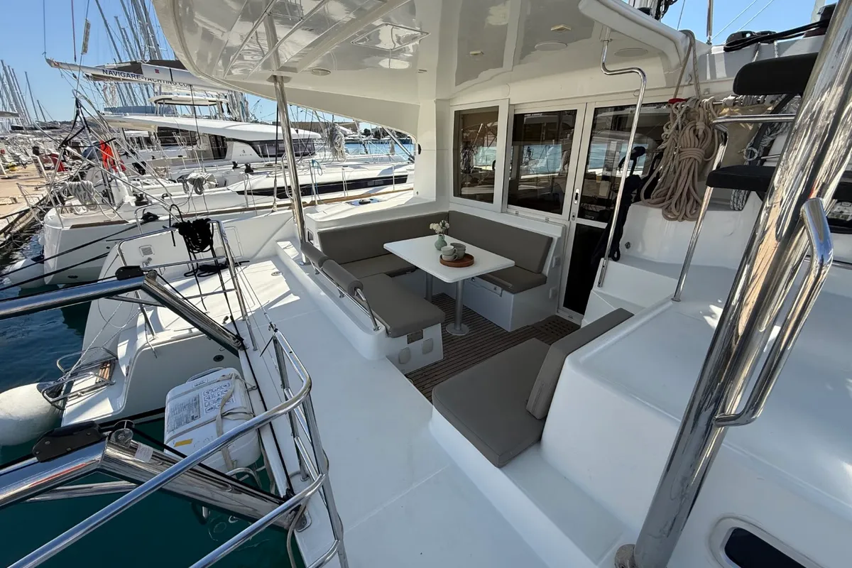 Deck of Cava, a Lagoon 39 catamaran at Lavreotiki Municipal Unit, Greece