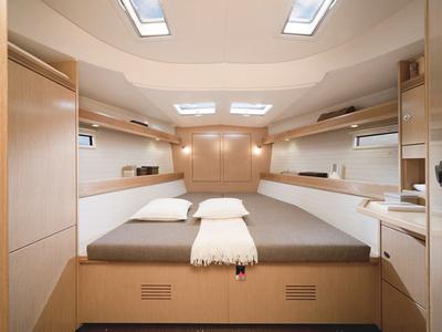 Cabin on Tiresia, a Bavaria 45 Cruiser sailboat at San Vincenzo, Italy