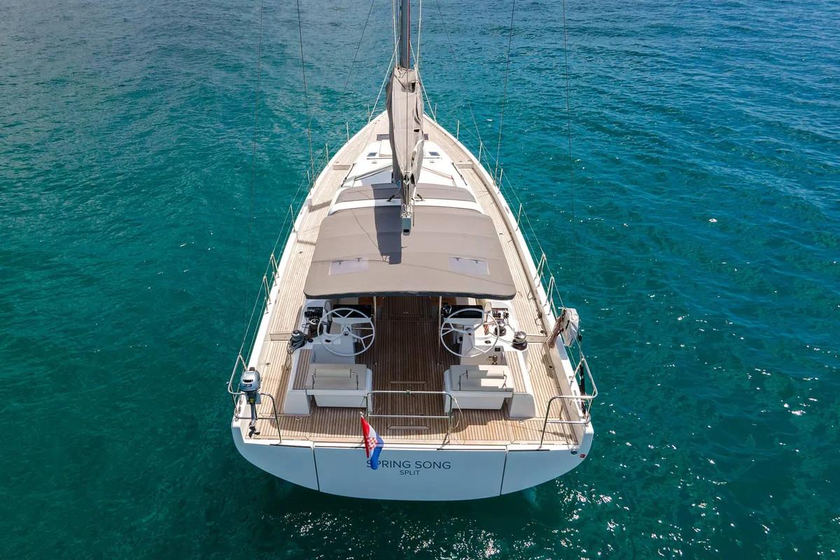 Exterior view of Spring Song, a Beneteau Oceanis 54 sailboat at Grad Kaštela, Croatia