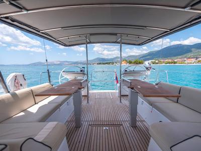 Cockpit of Spring Song, a Beneteau Oceanis 54 sailboat at Grad Kaštela, Croatia