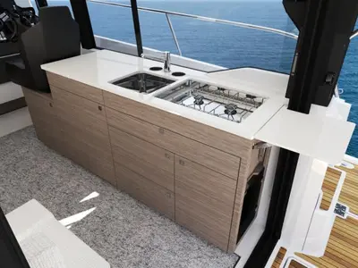 Lino, a Jeanneau Merry Fisher 1095 Fly Serie2 motorboat at Grad Biograd na Moru, Croatia
