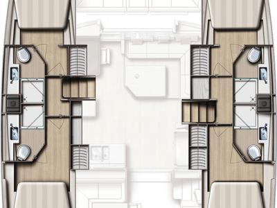 Floor plan of Le Andra, a Bali 4.5 catamaran at Marmaris, Turkey