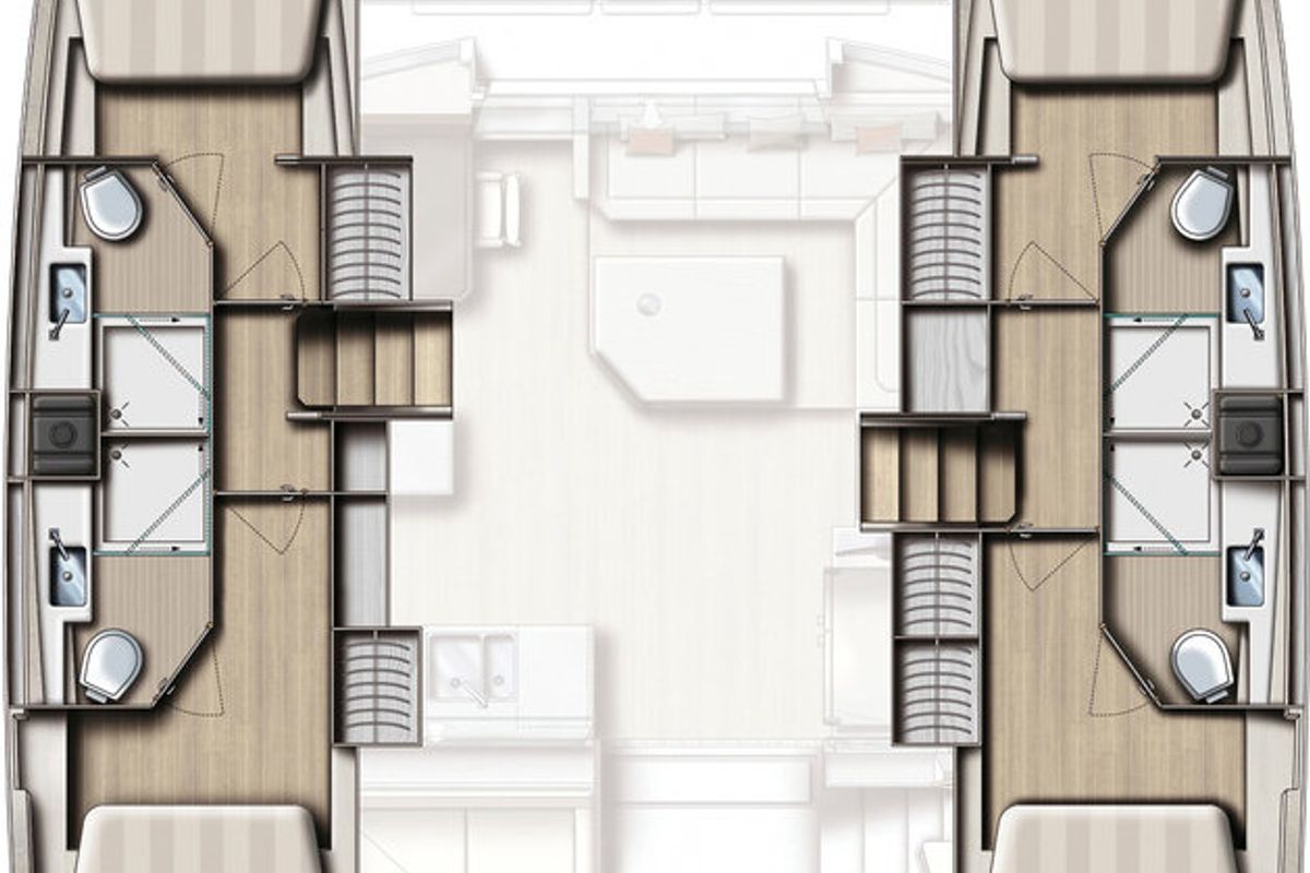 Floor plan of Le Andra, a Bali 4.5 catamaran at Marmaris, Turkey