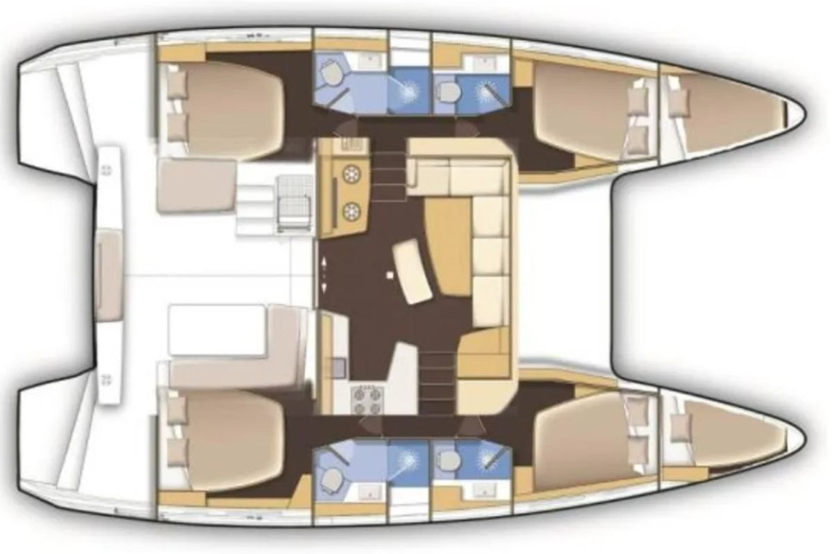 Floor plan of Blueskin, a Lagoon 42 catamaran at Eden Island Marina, Seychelles