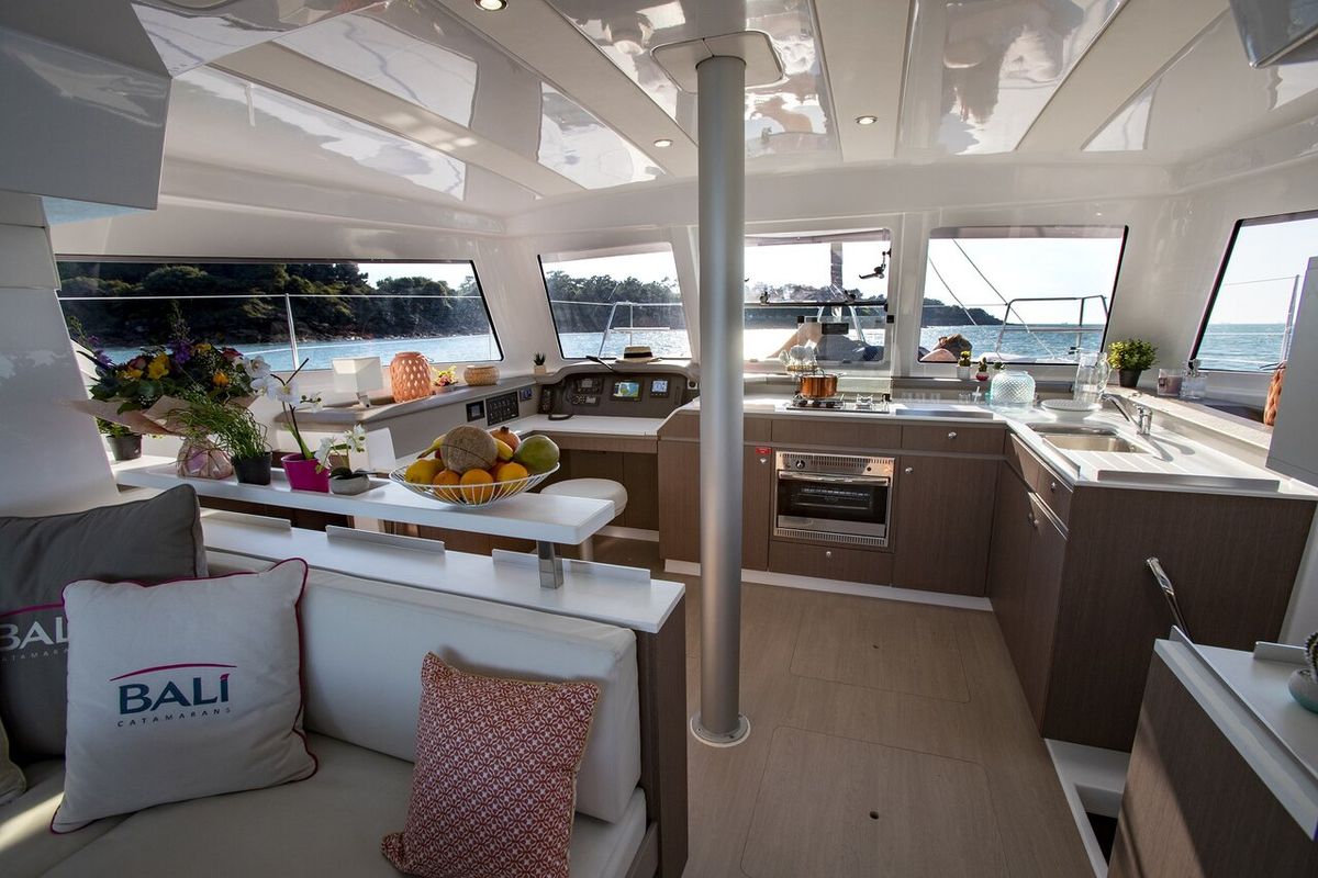 Galley of Helios, a Bali Catspace catamaran at Preveza, Greece
