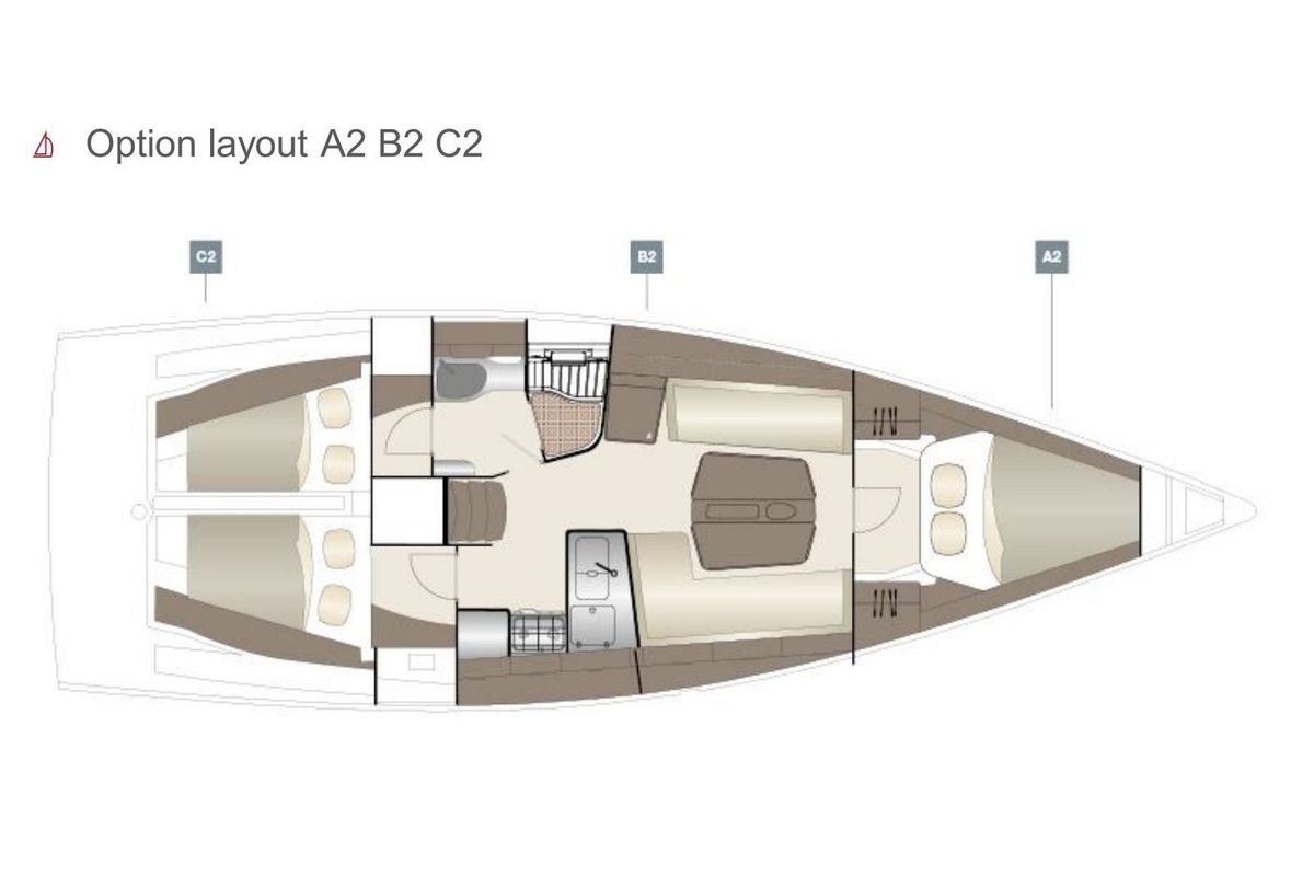 Floor plan of Blue Eye, a Dehler 38 SQ sailboat at Jezera, Croatia