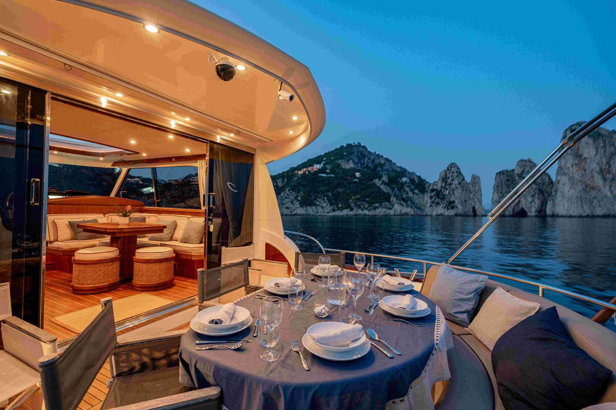 Deck of Magistra, a Gulet Apreamare 60 yacht at Castellammare di Stabia, Italy