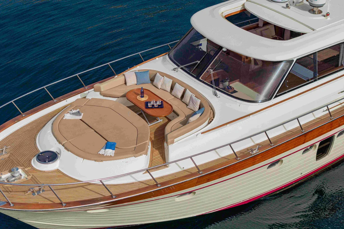 Deck of Magistra, a Gulet Apreamare 60 yacht at Castellammare di Stabia, Italy