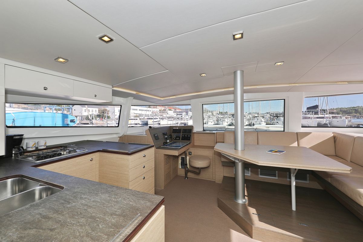 Salon of Karina V, a Bali 4.5 catamaran at Grad Trogir, Croatia