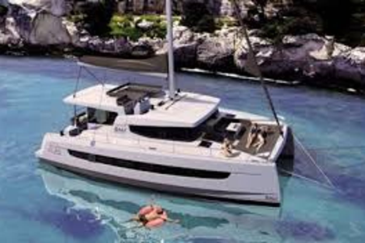 Exterior view of Surina, a Bali 4.8 catamaran at Palermo, Italy