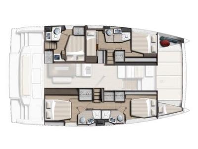 Floor plan of Surina, a Bali 4.8 catamaran at Palermo, Italy