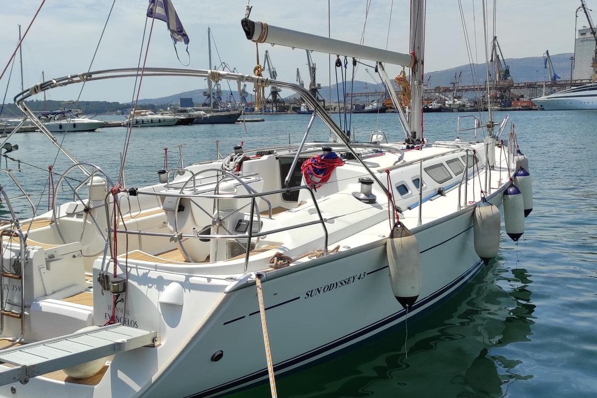 Exterior view of Evangelos, a Jeanneau Sun Odyssey 43  sailboat at Volos Municipality, Greece