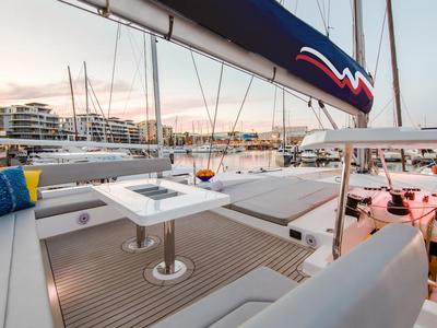 Deck of Moorings 5000-5 Club, a Leopard 50 catamaran at Općina Marina, Croatia