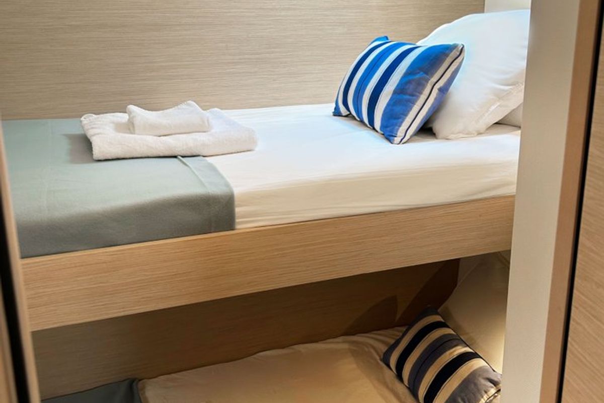 Cabin on Angara, a Fountaine Pajot Tanna 47 catamaran at Marmaris, Turkey