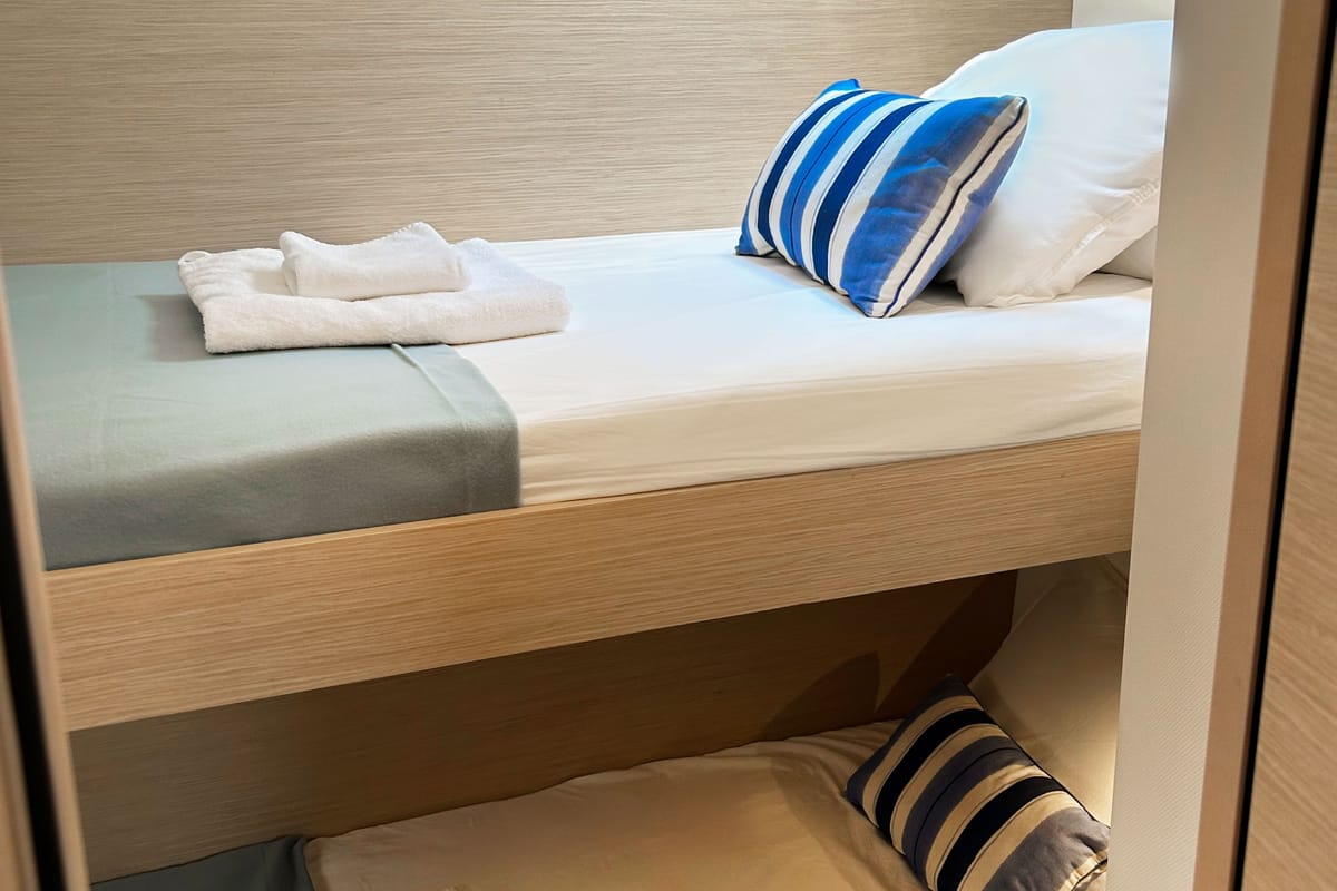 Cabin on Angara, a Fountaine Pajot Tanna 47 catamaran at Marmaris, Turkey