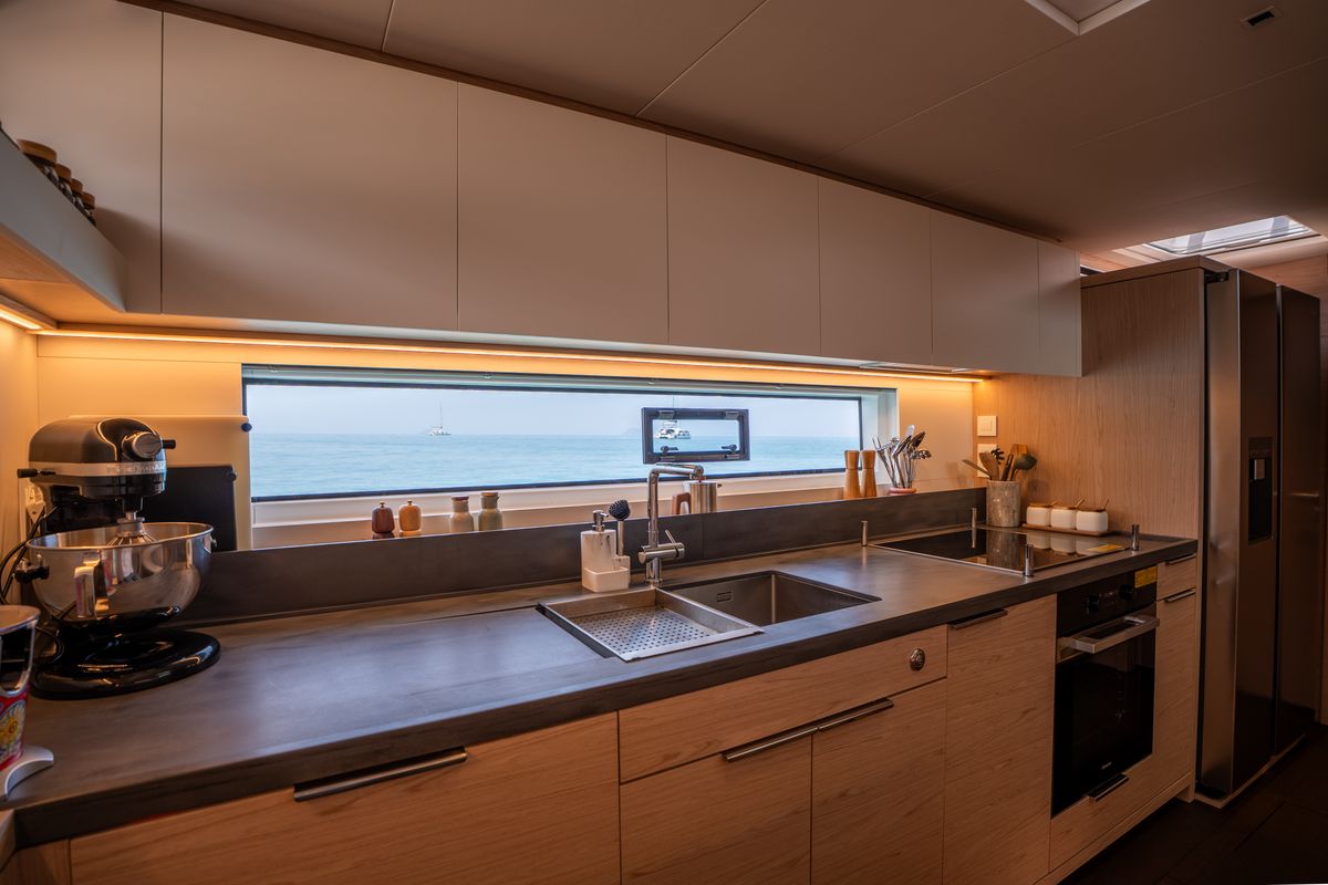 Galley of Sailuxe - Gloria, a Lagoon Sixty 5 catamaran at Capo d'Orlando, Italy