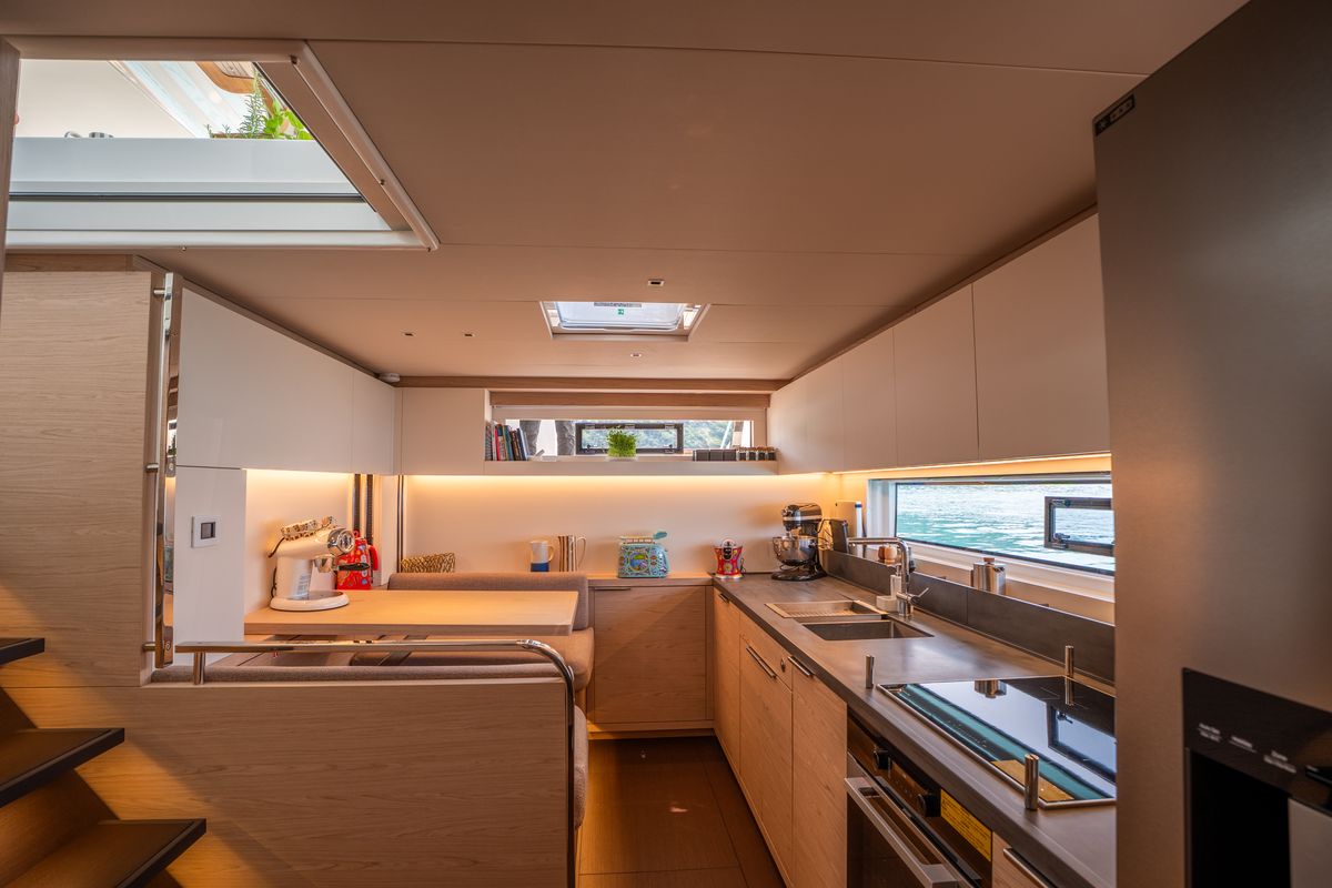 Galley of Sailuxe - Gloria, a Lagoon Sixty 5 catamaran at Capo d'Orlando, Italy