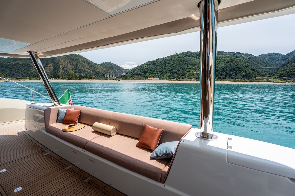 Deck of Sailuxe - Gloria, a Lagoon Sixty 5 catamaran at Capo d'Orlando, Italy