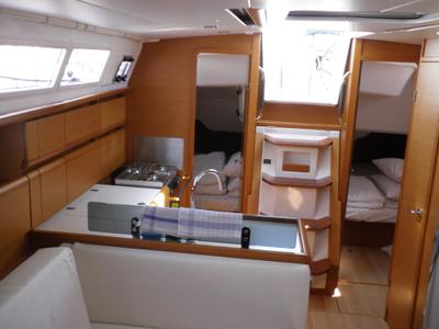 Galley of Paloma, a Jeanneau Sun Odyssey 379 sailboat at Općina Sukošan, Croatia