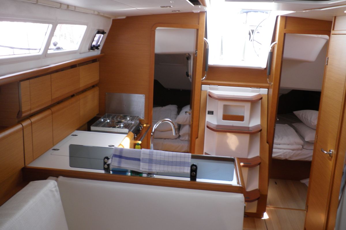 Galley of Paloma, a Jeanneau Sun Odyssey 379 sailboat at Općina Sukošan, Croatia