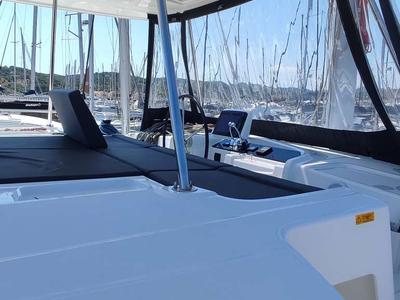 Cockpit of Rocky, a Lagoon 46 catamaran at Lavreotiki Municipal Unit, Greece