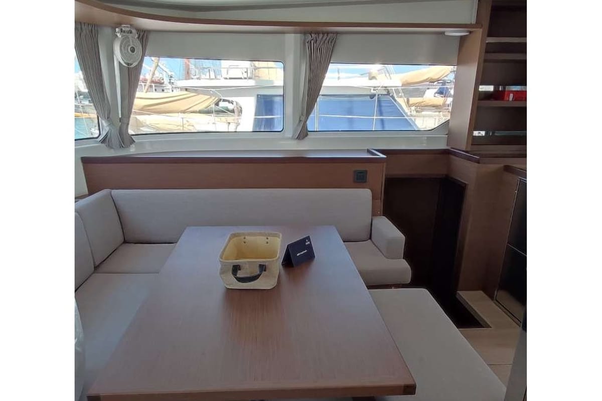 Salon of Rocky, a Lagoon 46 catamaran at Lavreotiki Municipal Unit, Greece