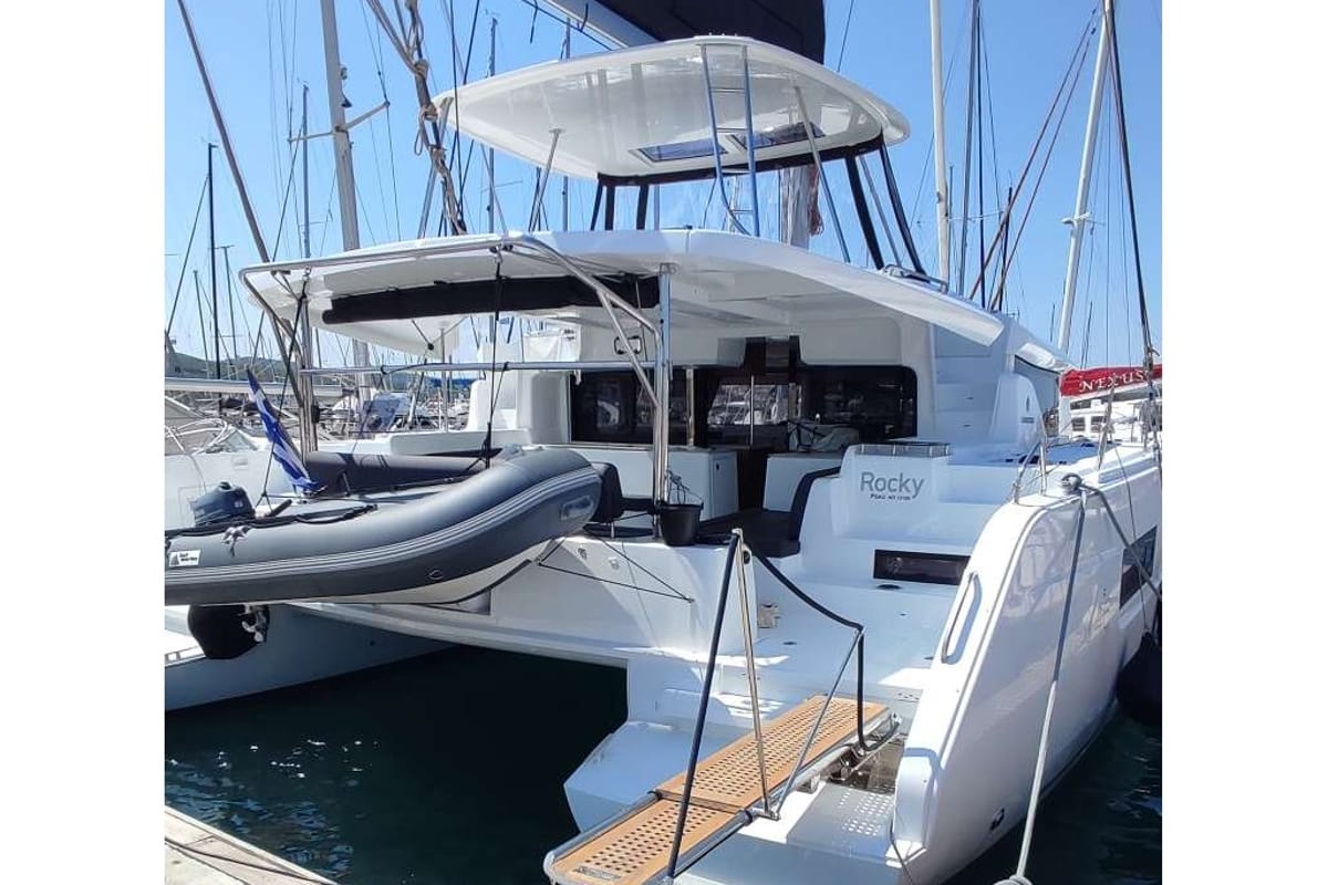 Exterior view of Rocky, a Lagoon 46 catamaran at Lavreotiki Municipal Unit, Greece