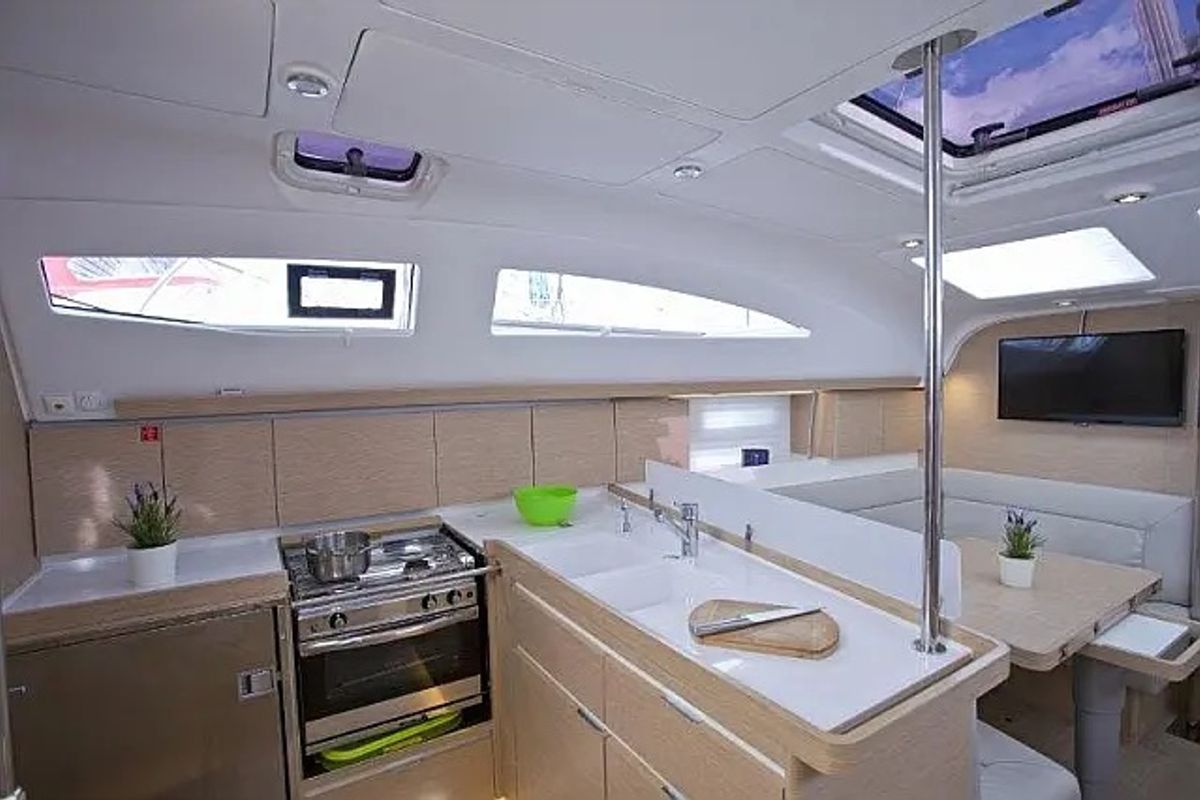 Galley of Midnight, a Elan Impression 45 sailboat at Grad Trogir, Croatia