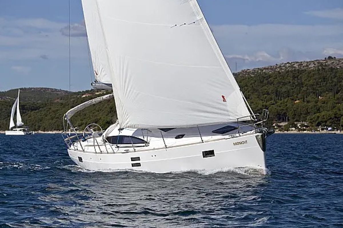 Exterior view of Midnight, a Elan Impression 45 sailboat at Grad Trogir, Croatia