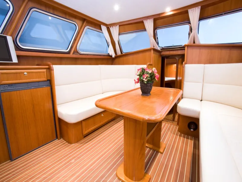 Salon of Drait 73, a De Drait Impression 1280 motorboat at Drachten, Netherlands
