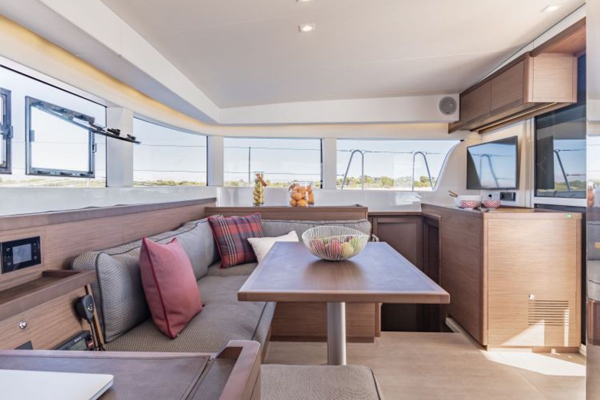 Salon of Bubi, a Lagoon 40 catamaran at La Spezia, Italy