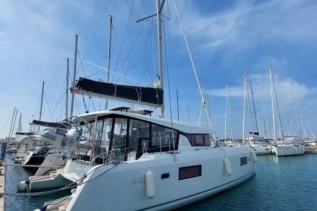 Exterior view of Dalmatia Sunrise, a Lagoon 42 catamaran at Općina Sukošan, Croatia
