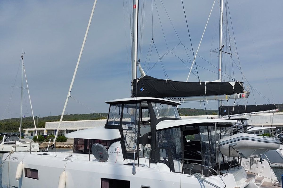 Exterior view of Dalmatia Sunrise, a Lagoon 42 catamaran at Općina Sukošan, Croatia