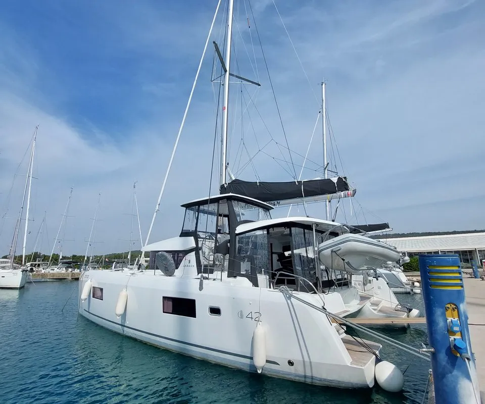 Exterior view of Dalmatia Sunrise, a Lagoon 42 catamaran at Općina Sukošan, Croatia