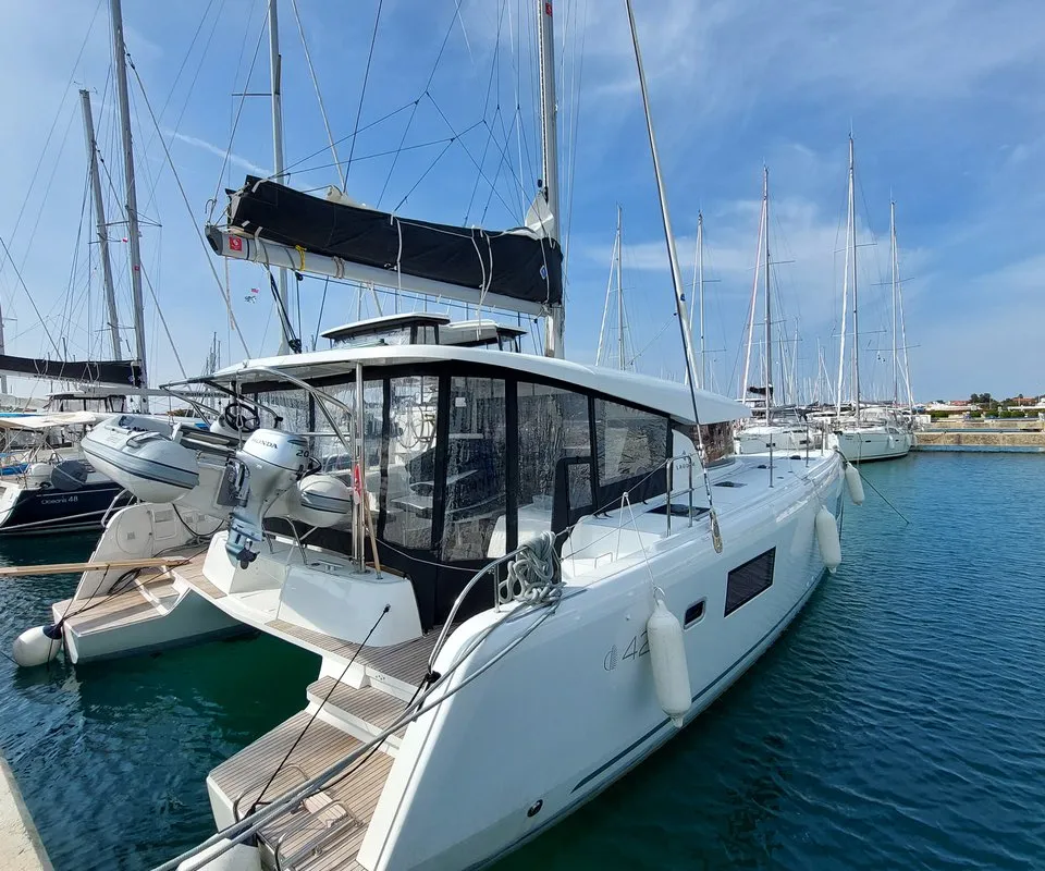 Exterior view of Dalmatia Sunrise, a Lagoon 42 catamaran at Općina Sukošan, Croatia