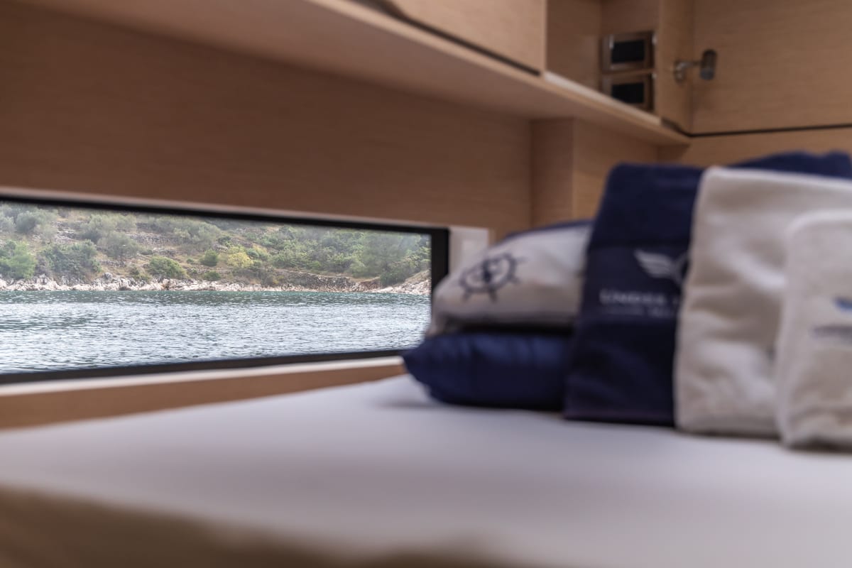 Cabin on Bela, a Cervetti 44 catamaran at Primošten, Croatia