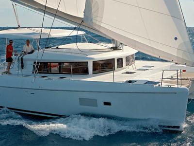 Deck of Dynamis, a Lagoon 420 catamaran at Sithonia Municipal Unit, Greece
