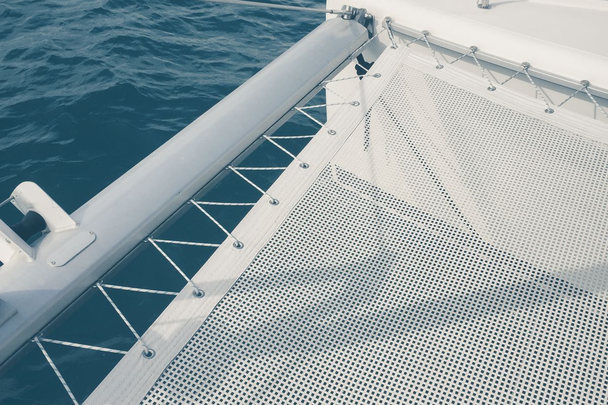 Deck of Dynamis, a Lagoon 420 catamaran at Sithonia Municipal Unit, Greece