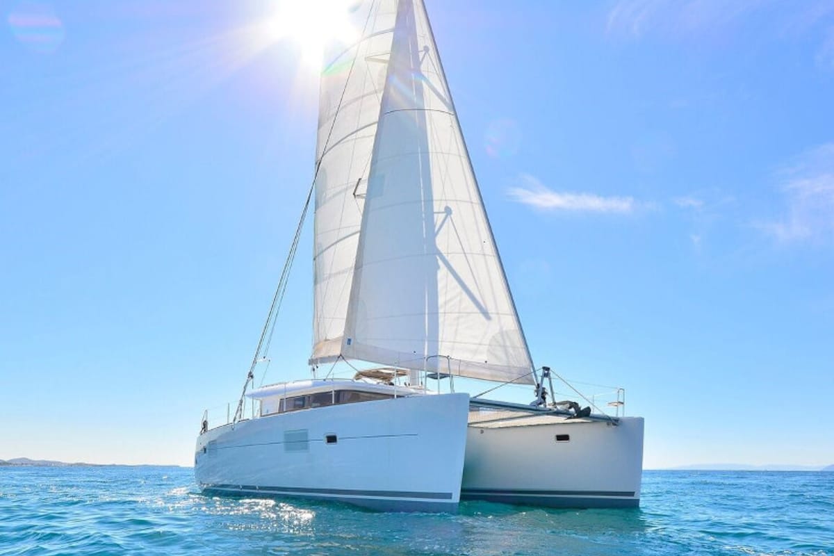 Dynamis, a Lagoon 420 catamaran at Sithonia Municipal Unit, Greece