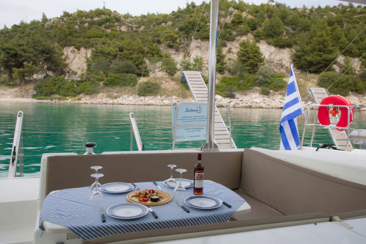 Dynamis, a Lagoon 420 catamaran at Sithonia Municipal Unit, Greece