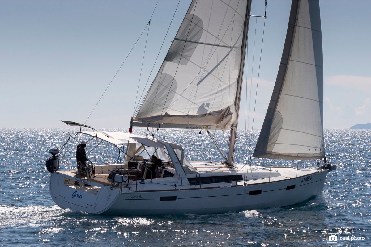 Exterior view of Gaia - Solar Panel, a Beneteau Oceanis 45 sailboat at Cannigione, Italy