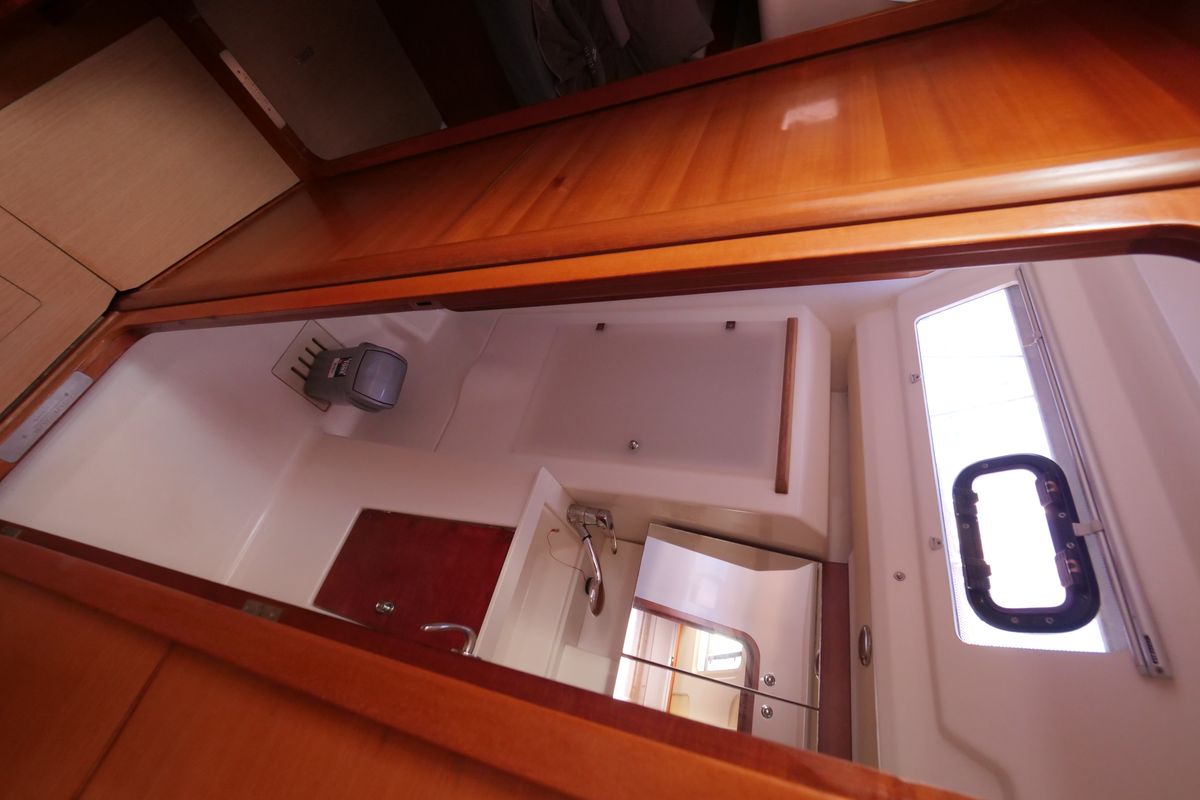 Head on Pyrrha, a Dufour 445 Grand Large sailboat at Fethiye, Turkey