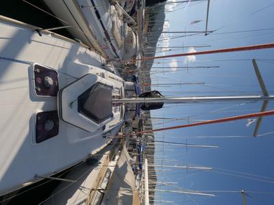 Deck of Pyrrha, a Dufour 445 Grand Large sailboat at Fethiye, Turkey