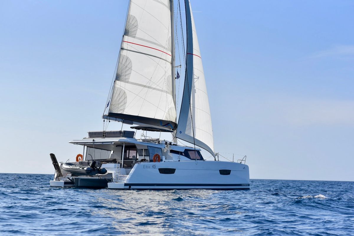 Sea Energy II, a Fountaine Pajot Elba 45 catamaran at Athens, Greece