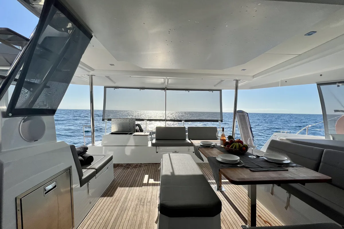 Cabin on Sea Energy II, a Fountaine Pajot Elba 45 catamaran at Athens, Greece