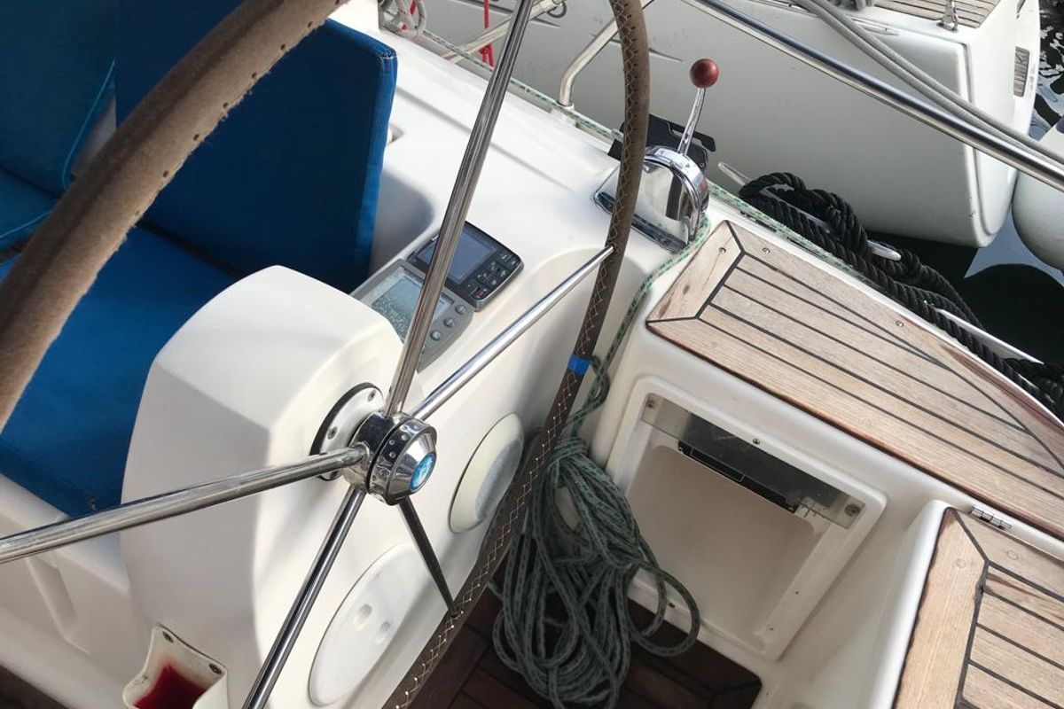 Cockpit of Alboran XXIV Cocomaluco, a Elan Impression 434 sailboat at es Jonquet, Spain