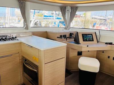 Cockpit of Zoey, a Lagoon 46 catamaran at Gouvia, Greece